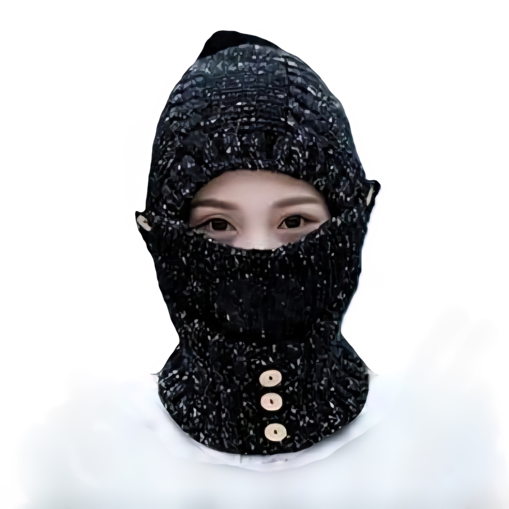 Black Textured Balaclava with Buttons